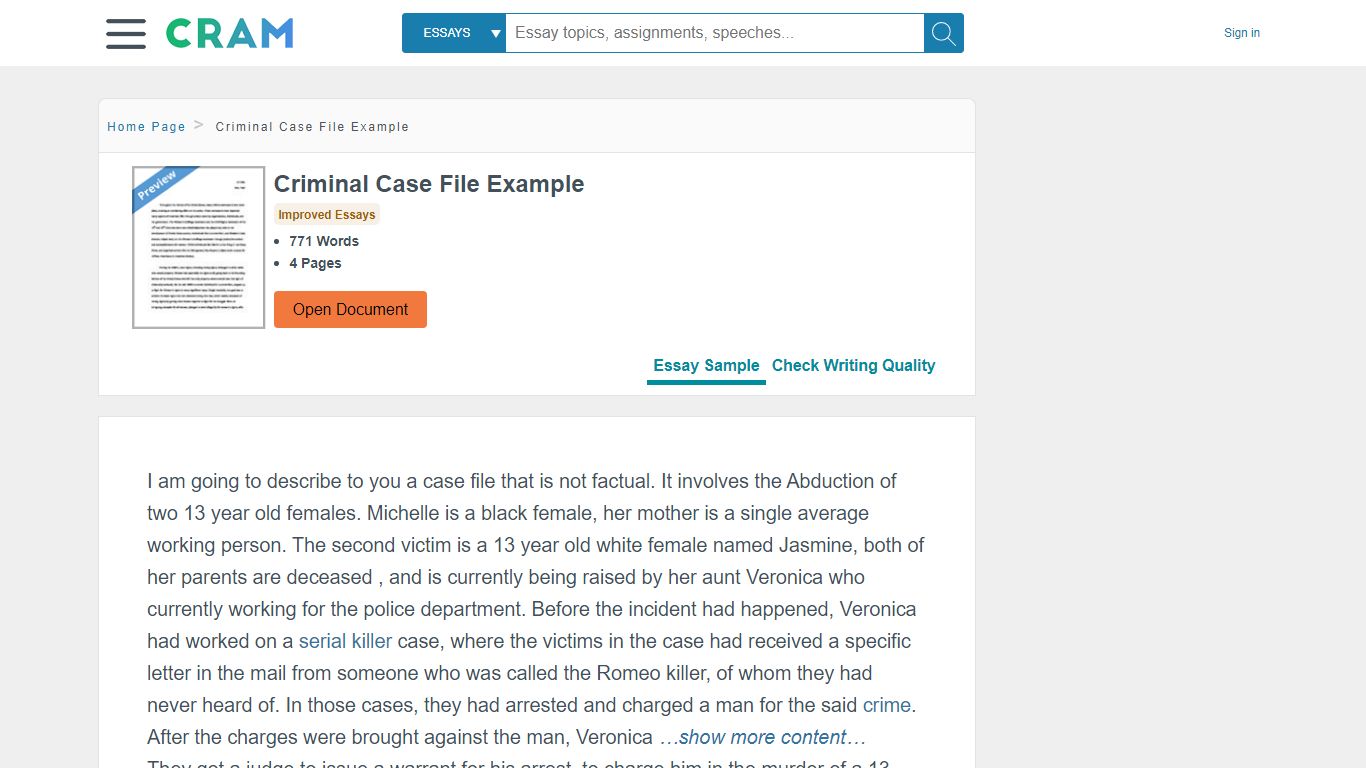 Criminal Case File Example - 771 Words | Cram